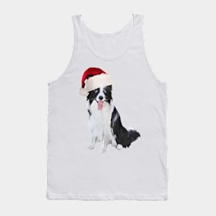 Funny Border Collie Wearing Santa Hat Tank Top